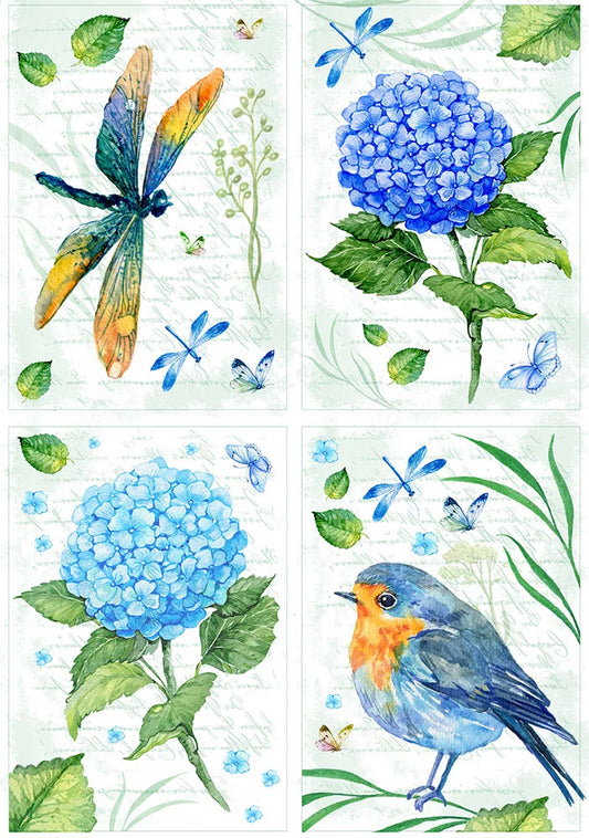European Exc Rice Paper Blue Hydrangea #1110
