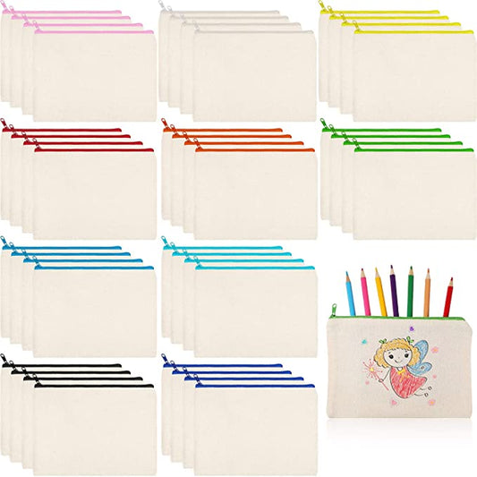 Canvas Zippered Bags/Pouch -Set of 3