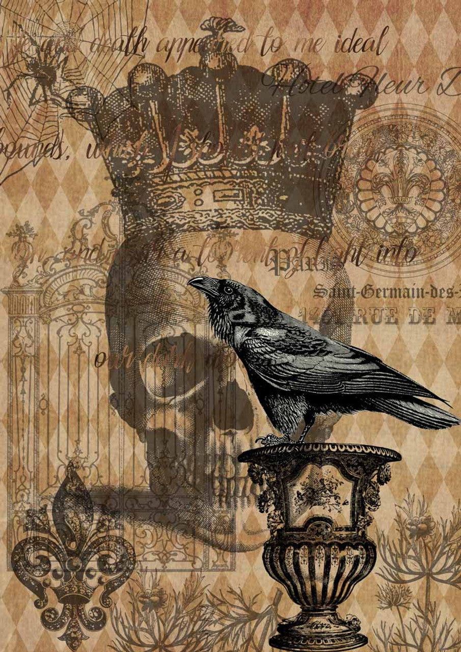 Decoupage Queen Halloween Raven with Skull & Gate 0041
