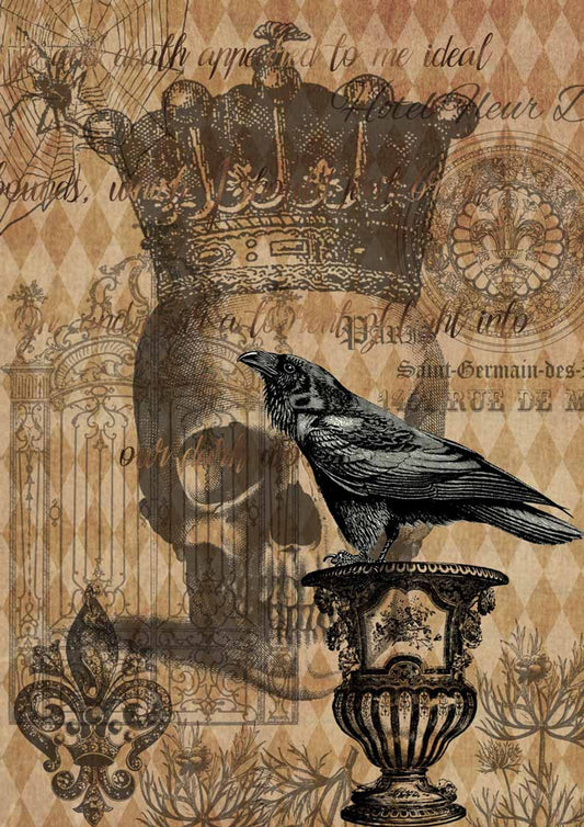 Decoupage Queen Halloween Raven with Skull & Gate 0041