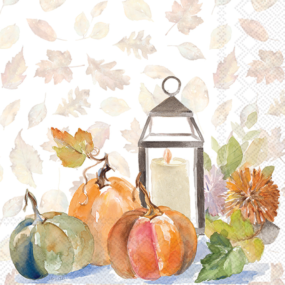 Fall Lantern Pumpkin Watercolor Cocktail Napkin (Set of 2)