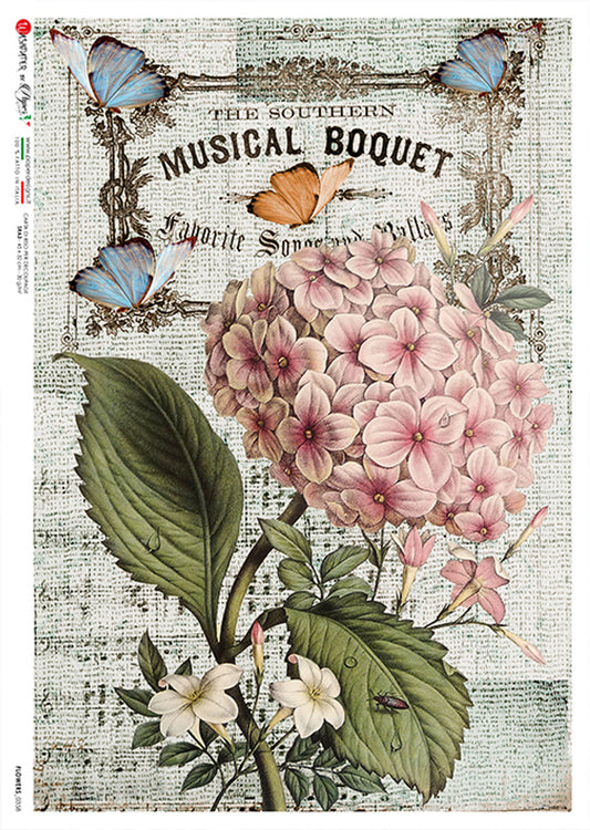 Pink Hydrangea On Music Rice Paper #0358