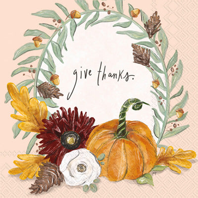 Fall Foliage Thanks Wreath Cocktail Napkin (Set of 2)