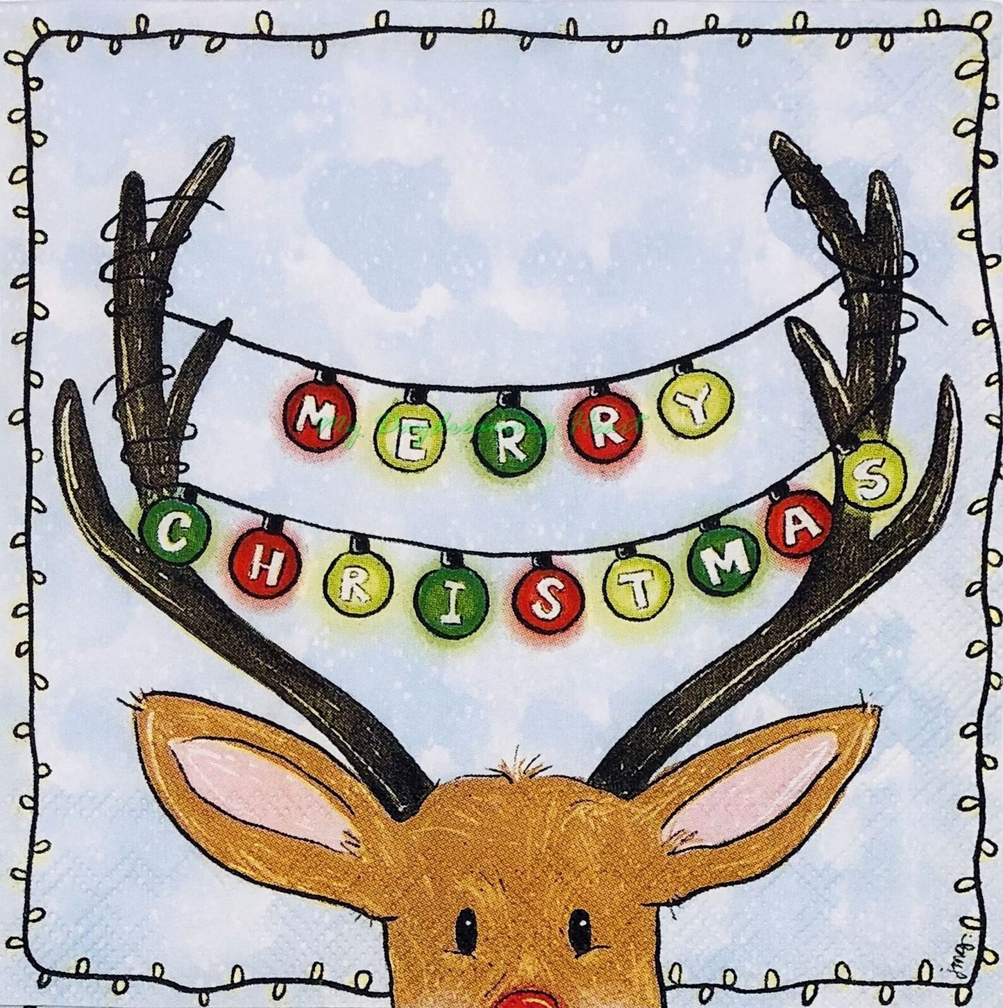 Merry Reindeer Cocktail Napkin (Set of 2)