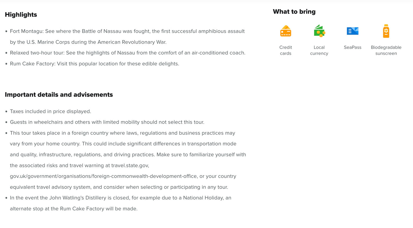 Nassau, Bahamas Highlights PRIVATE Tour ONE TICKET