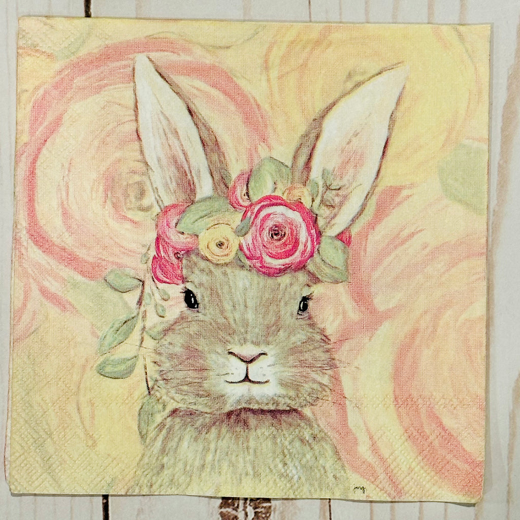 Bunny with Flower Crown Cocktail Napkin (Set of 2)
