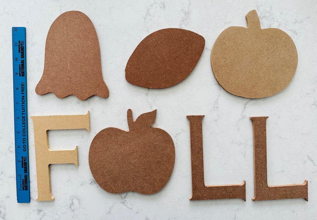 Fall Wood Letter & Shapes Cut Outs (set of 7)