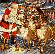 Santa w/ Reindeer LUNCH Napkin (set of 2)