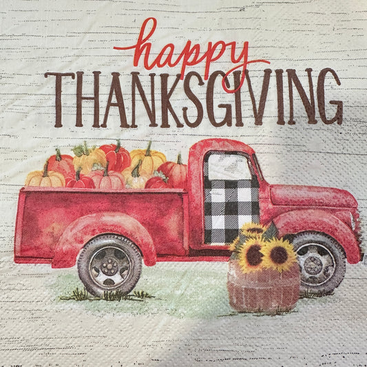 Happy Thanksgiving Truck LUNCH Napkin (set of 2)
