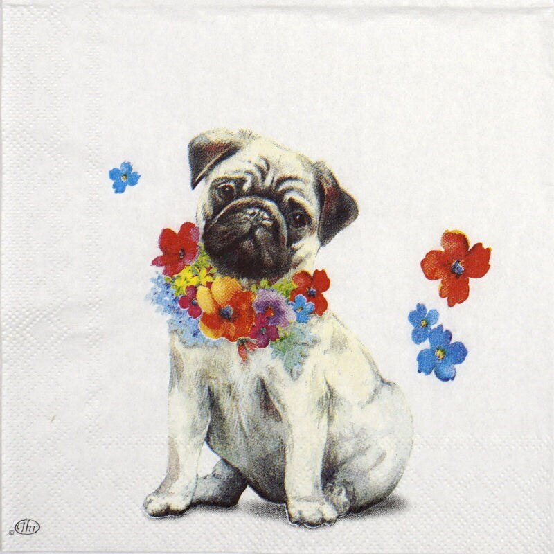 Pug with Flowers Lunch Napkin (Set of 2)
