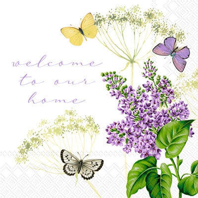 Welcome Butterfly Lilac Cocktail Napkin (Set of 2)