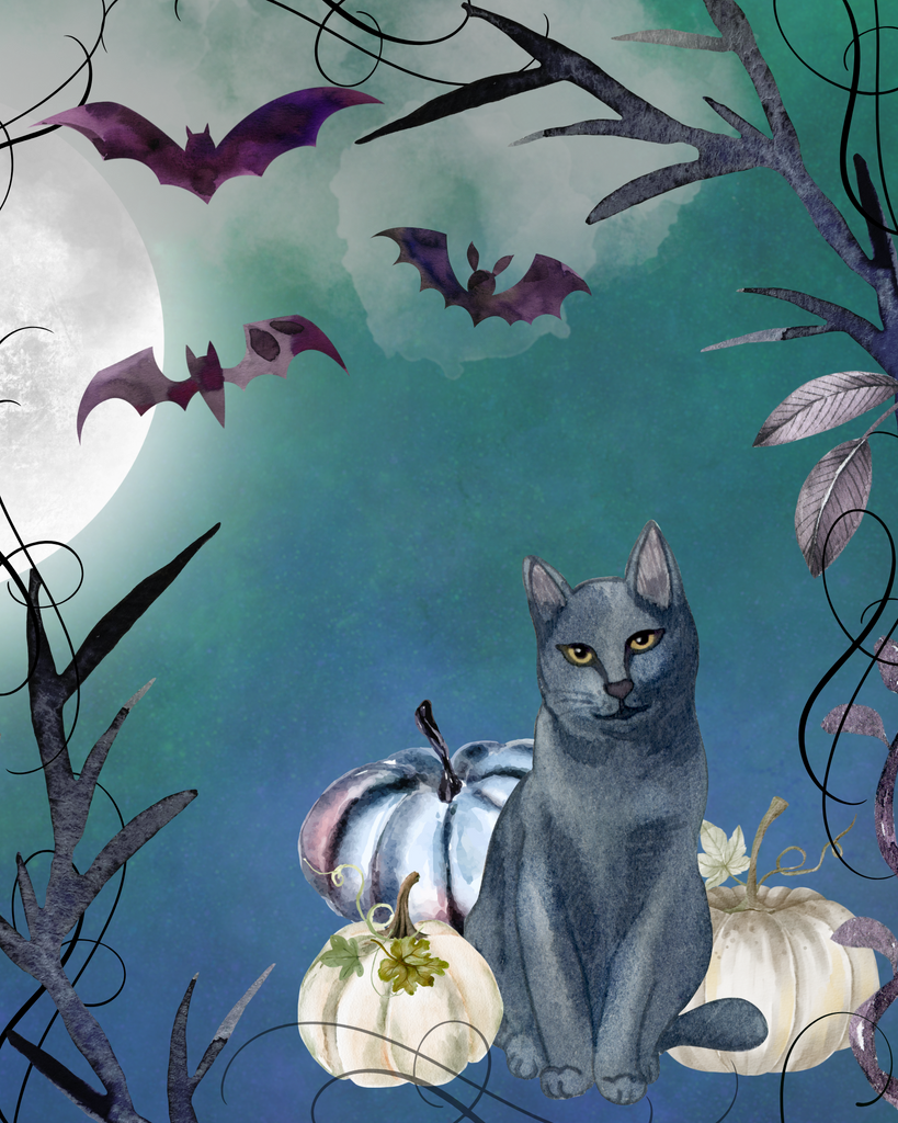Black Cat at Night Printable 8X10"