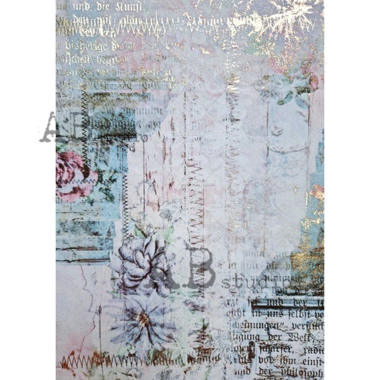 AB Studio Gilded Rice Paper A4 Floral Collage #1077