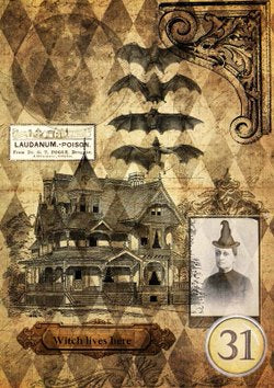 Decoupage Queen Halloween Haunted House with Witch #0044