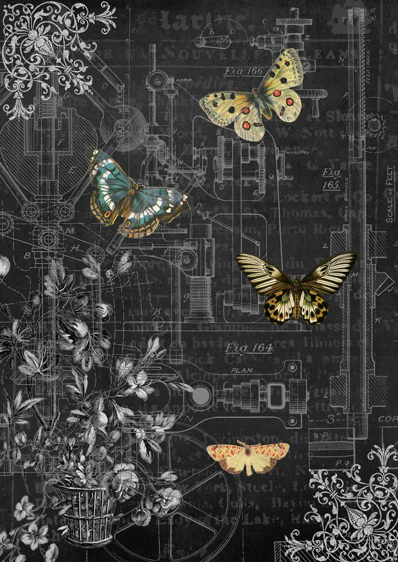 Decoupage Queen Rice Paper Mechanical Butterflies II #0129