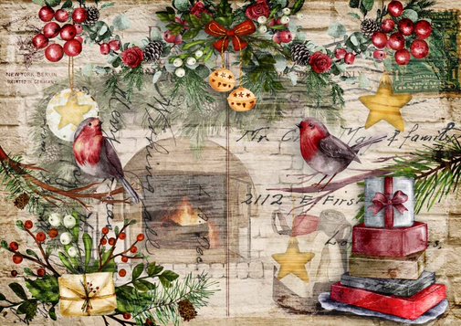 Decoupage Queen Rice Paper Festive Robins #0197