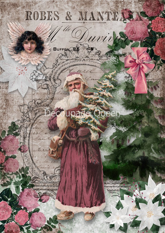 Decoupage Queen Rice Paper Shabby Santa #0369