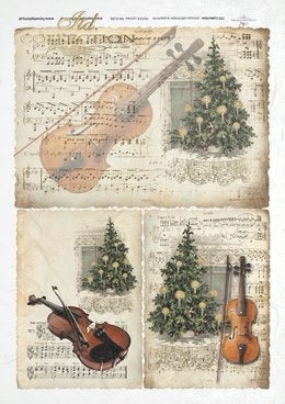 ITD Collection Rice Paper Christmas Violins #R0188