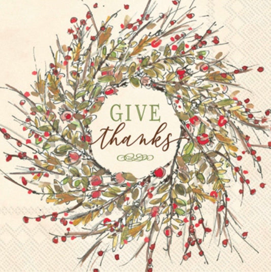 Give Thanks Wreath Cocktail Napkin (Set of 2)