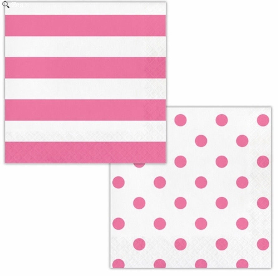 Pink Polka Dots & Stripes Lunch Napkin (Set of 2)