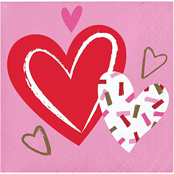 Pink / Red Hearts Cocktail Napkin (Set of 2)