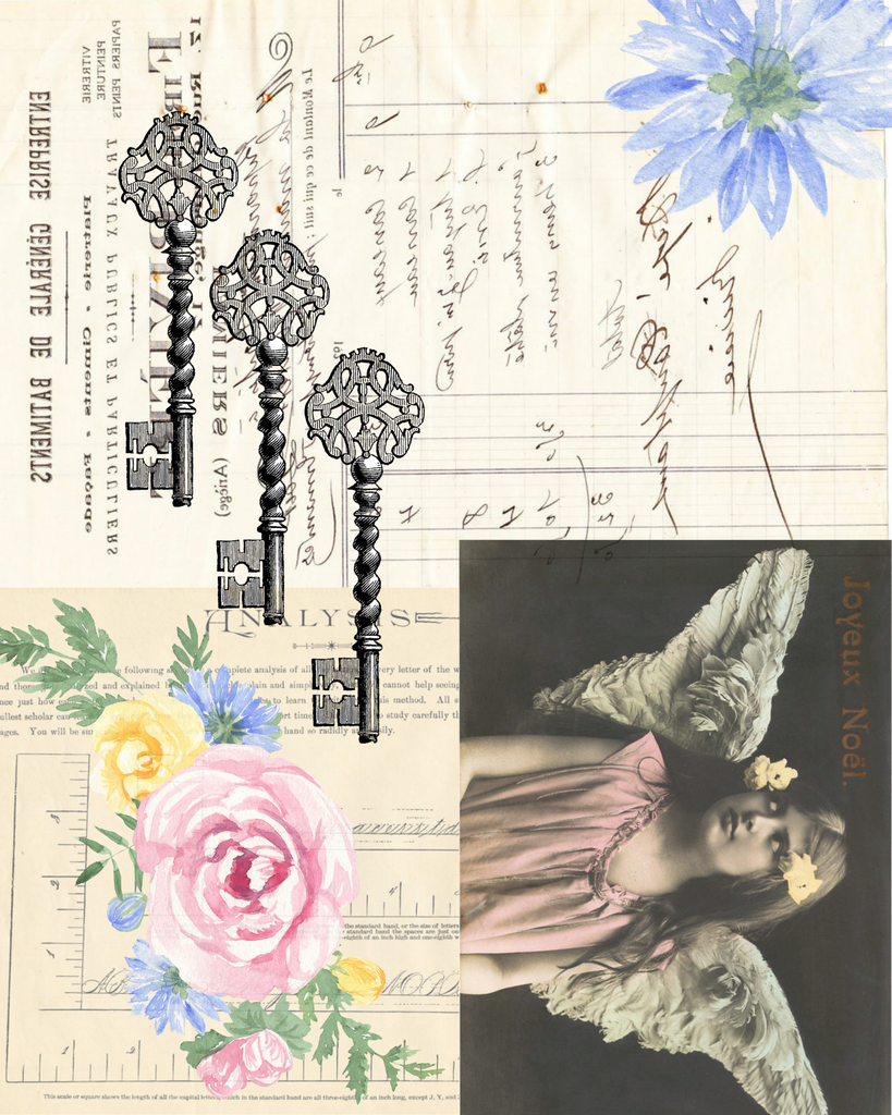 Vintage Angel with Keys Collage Printable 8X10"