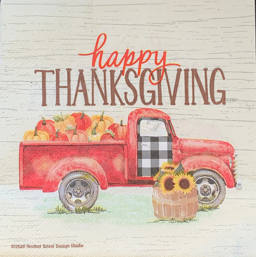 Thanksgiving Truck Buffalo Plaid Lunch Napkin (Set of 2)
