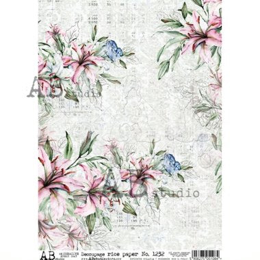 AB Studio Rice Paper A4 Pink Lillies #1232